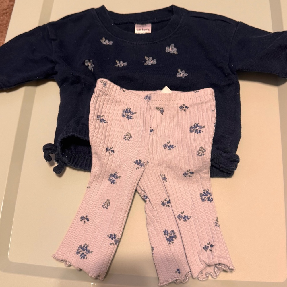 Carter's Navy Floral Top and light blue Pants Set